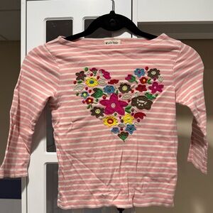 Mini Boden Pink Long Sleeve Tee with Flower Heart